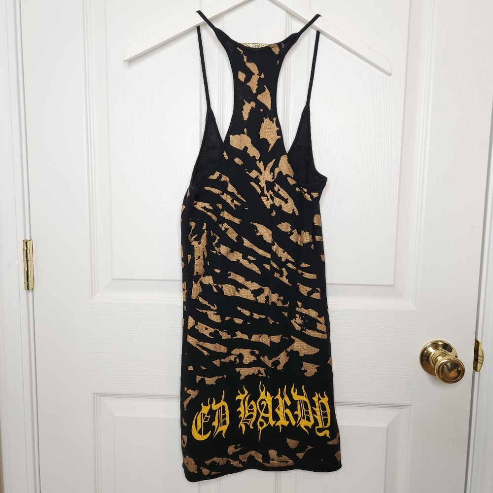 Ed Hardy x Christian Audigier Knit Mini Dress Tiger Head Animal Small Rhinestone - Picture 5 of 8